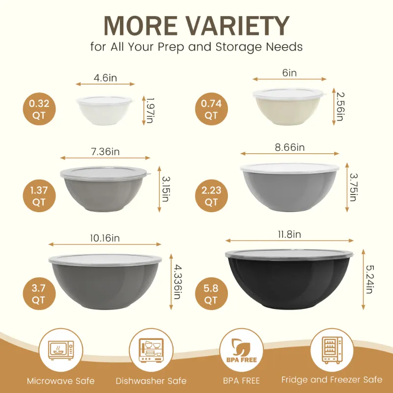 Photo 1 of **Broken the first bowl***GPED Mixing Bowls with Lids Set, 12 Piece Plastic Mixing Bowls Set, Nesting Mixing Bowl for Space Saving Storage, Ideal for Cooking, Baking, Food Prep Black