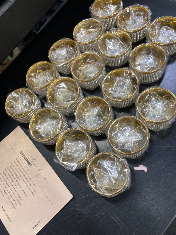 Photo 1 of ***MISSING PIECES SET OF 18 ONLY*** Gold Napkin Rings Set of 18, Silver Diamond Napkin Holder for Dining, Metal Napkin Ring Holders, Wedding, Modern Ring Holder Serviette Buckles, Party of Table Setting Home Decor