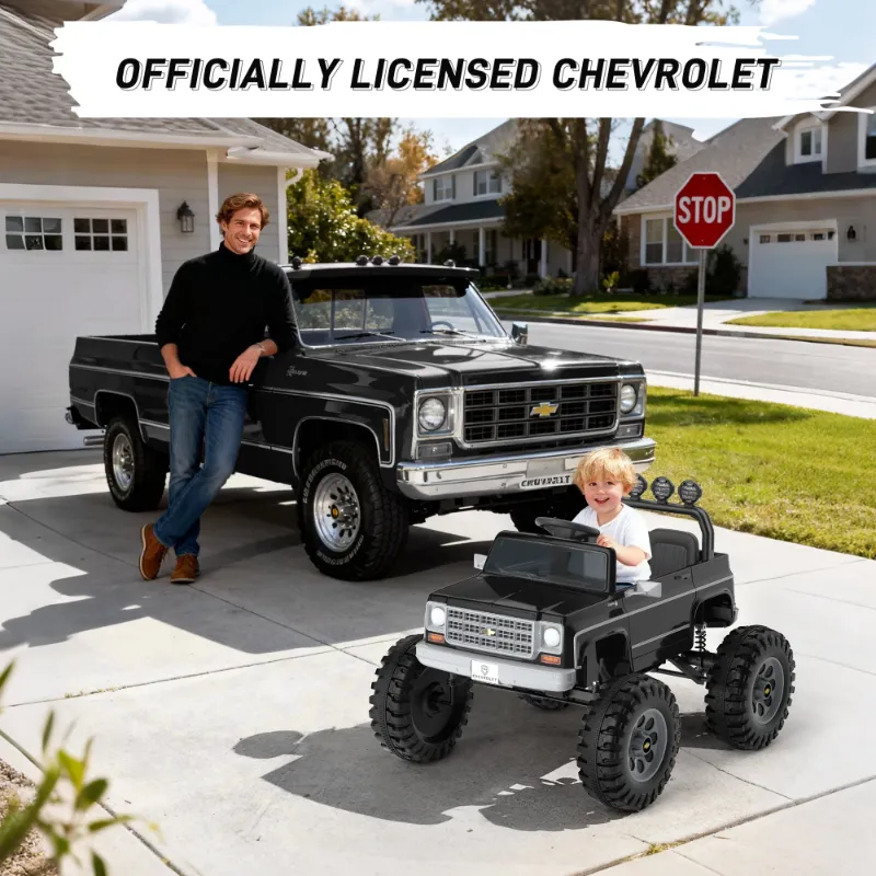 Photo 1 of ***CHARGER MISSING***24V 2 Seater Ride on Cars, Licensed Chevrolet Cheyenne Powered Ride on Toys Truck with Remote Control, 4 Wheels Spring Suspension, LED Light, Electric Cars for Kids Ages 3-8 Gifts, Black***CHARGER MISSING***