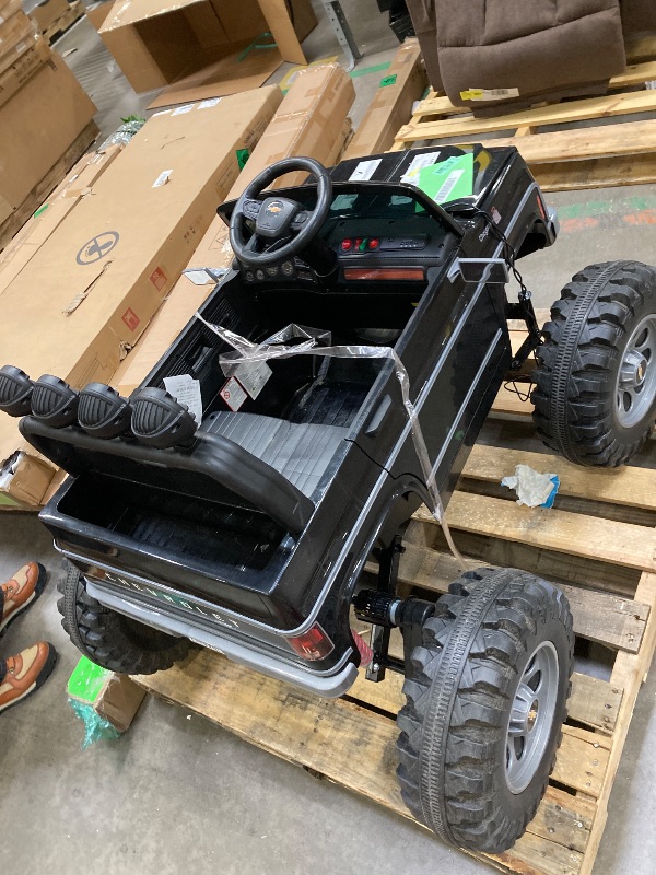 Photo 1 of ***CHARGER MISSING***24V 2 Seater Ride on Cars, Licensed Chevrolet Cheyenne Powered Ride on Toys Truck with Remote Control, 4 Wheels Spring Suspension, LED Light, Electric Cars for Kids Ages 3-8 Gifts, Black***CHARGER MISSING***