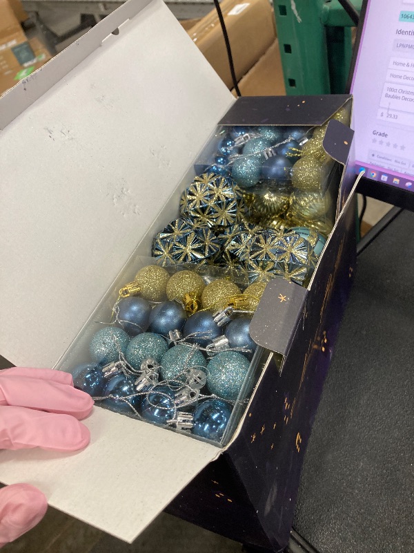 Photo 1 of 100ct Christmas Ball Ornaments Set, Blue and Gold Shatterproof Hand-Painted Hanging Baubles Decoration Bulk for Xmas Tree, Wreath, Garland, Home Holiday Decor