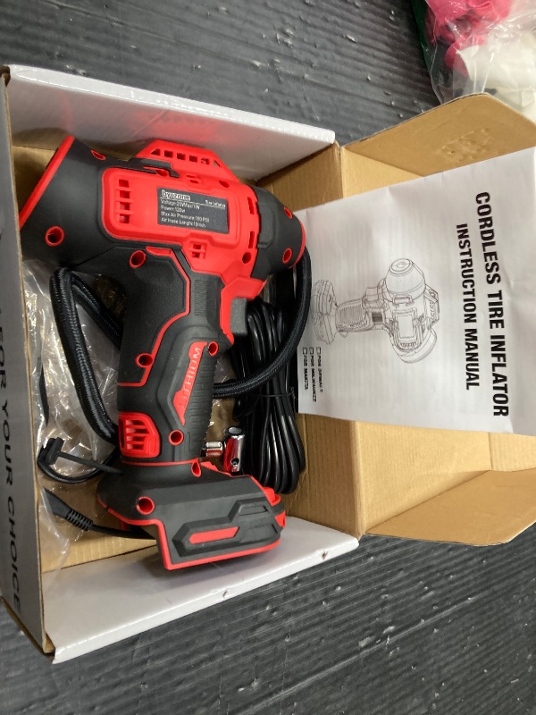 Photo 1 of ***ERROR CODES WHEN PLUGGED IN***Tire Inflator Compatible with MILWAUKEE 18V Max Battery, 160 PSI Cordless Air Compressor With 12V DC Car Adapter,LCD Digital Pressure Gauge for Car, Bike, Sport Ball (No Battery)***ERROR CODES WHEN PLUGGED IN***
