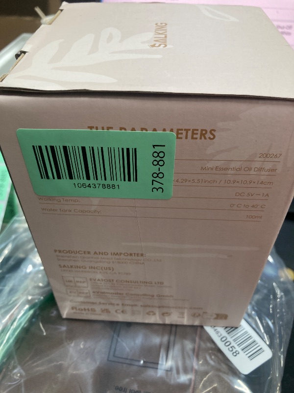 Photo 1 of **MISSING POWER ADAPTER**SALKING Essential Oil Diffuser, 100ml Small Aromatherapy Diffuser with Auto Shut-Off Function, Ultrasonic Diffusers for Essential Oils, Cool Mist Humidifier with Warm White Lights, for Office Home