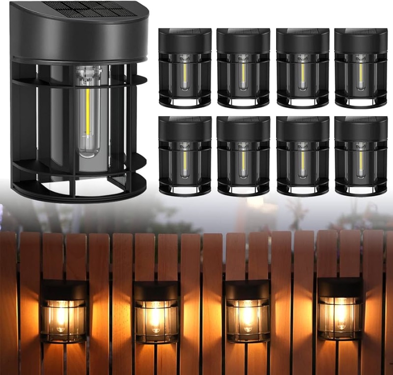 Photo 1 of **They are White** Solar Fence Lights Outdoor, 8 Pack Waterproof Solar Lights Outdoor, Outdoor Solar Light Fence Light for Garden Fence Post Step Stair Backyard