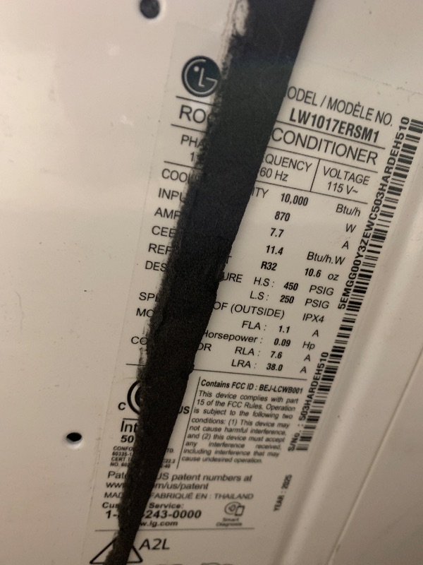 Photo 1 of ***DAMAGED, SEE PHOTOS*** 
LG 10000 BTU Window Air Conditioners [2023] Remote Control WiFi App Ultra-Quiet Washable Filter Cools 450Sq.Ft for Medium & Large Room AC Unit air conditioner Easy Install White LW1017ERSM1