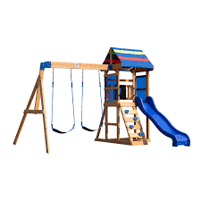 Photo 1 of ***PARTIAL SET (BOX #1 OF 2) - PRICE ADJUSTED*** 
***TRUCK/TRAILER PICKUP ONLY*** 
Backyard Discovery Bay Pointe Cedar Wood Swing Set, Slide, Play Deck, Rock Wall Ladder