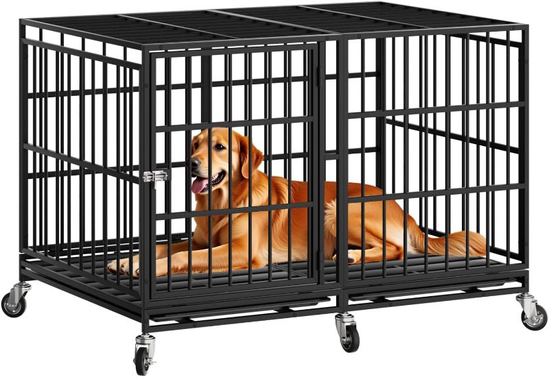 Photo 1 of **PARTS ONLY* 48 Inch Heavy Duty Dog Crate with Wheels?Indestructible Escape-Proof Dog Cage for Large Dogs, Extra Large XL XXL Indestructible Dog Crate with Removable Tray.
