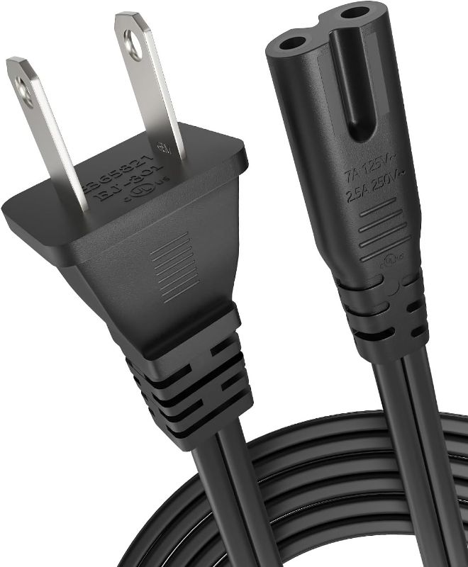 Photo 1 of [UL Listed] 6ft 18AWG 7A 125V AC Power Cord 2 Prong Cable Non Polarized (NEMA 1-15P to IEC-320-C7)
