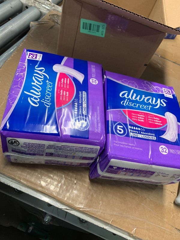 Photo 1 of ***FACTORY SEALED***Always Discreet Adult Incontinence Pads for Women, Drier vs Poise, 5 Drop Long Length, Heavy Absorbency, Pads for Bladder Control Management, Bladder Leaks, & Postpartum Pads, 64ct