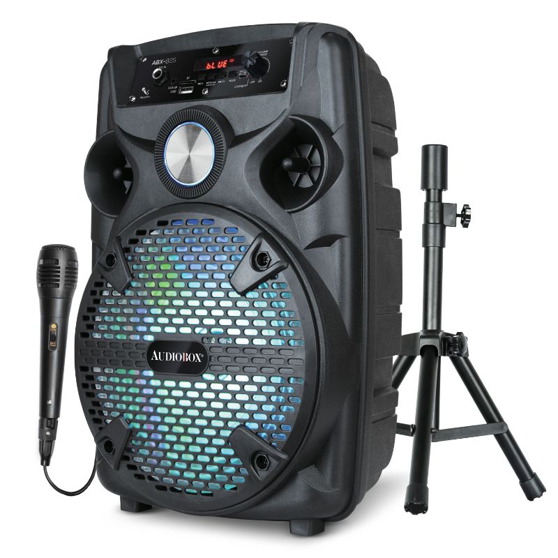 Photo 1 of ***STOCK PHOTO FOR REFERENCE ONLY*** AUDIOBOX ABX-82S Portable 8" PA Speaker with Stand, WaveSync™ Technology, Bluetooth, LED Lights, 1100W - Includes Microphone & USB Cable
