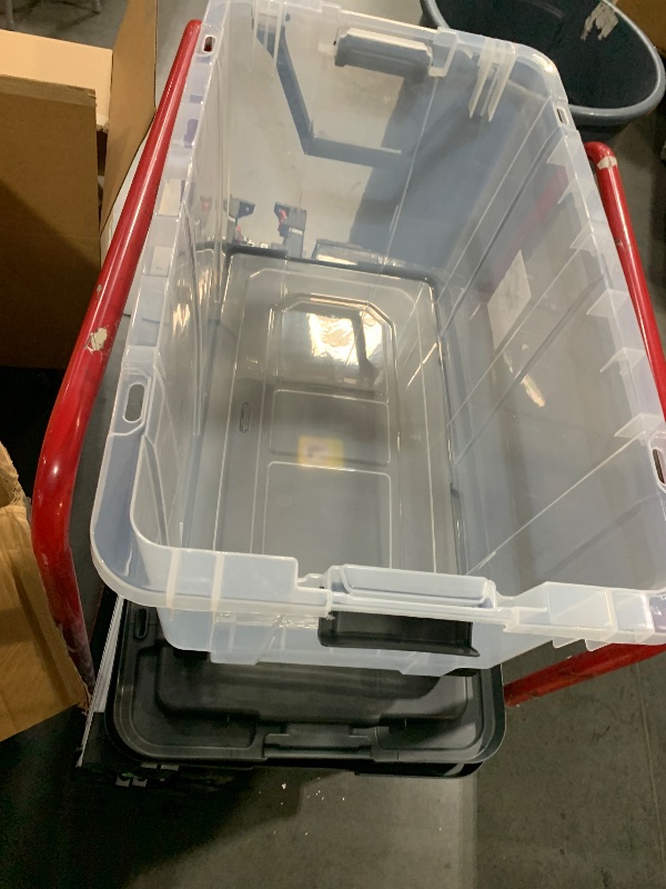 Photo 1 of (2 pack) Sterilite Extra Large Wheeled Storage Bin, 160 Quart Durable Clear Storage Container with Latch Lid and Pull Handle, Dark Gray