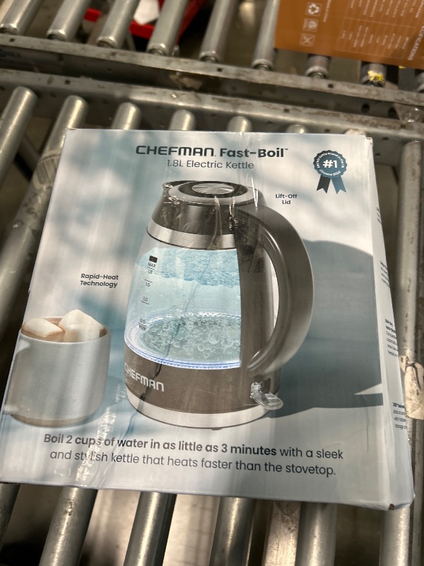 Photo 1 of * SOLD AS IS NO REFUND/RETURN** SEE COMMENTS!
Chefman Electric Kettle, 1.8L 1500W, Hot Water Boiler, Removable Lid for Easy Cleaning, Auto Shut Off, Boil-Dry Protection, Stainless Steel Filter, BPA Free, Borosilicate Glass Electric Tea Kettle