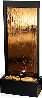 Photo 1 of ****MISSING ROCK S***Alpine Corporation 48" Tall Indoor Modern Wall Mounted Zen Mirror Waterfall Floor Fountain with Stones and LED Lights Decor for Office, Living Room, Entryway, Bronze
