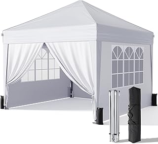 Photo 1 of ***SCUFFED UP AND DIRTY****10x10 Pop Up Canopy with Sidewalls, Outdoor Instant Canopy Tent with Carry Bag for Commercial Events, Camping, Backyard Parties - White
