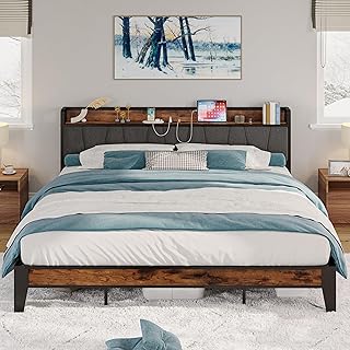 Photo 1 of ***MISSING WOOD PIECES!!!!LIKIMIO California King Bed Frames, Storage Headboard with Charging Station, Solid and Stable, Noise Free, No Box Spring Needed, Easy Assembly
