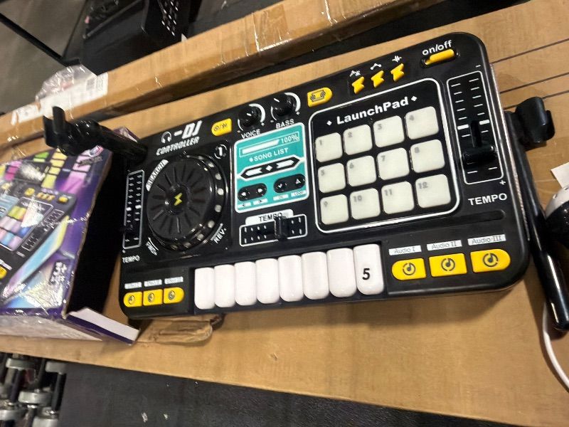Photo 1 of ***DAMAGE MINOR, Pieces are missing, and the microphone is damaged.**** Kids DJ Mixer Controller Table Musical Toy Electronic Toy with LED Lights Sound Effect Microphone Piano DJ Board Key Musical Instruments Birthday Gift Toys for 3 4 5 6 7 Year Old Boy 