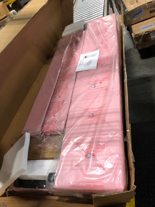 Photo 1 of ****FACTORY SEALED****
Lullabyre Queen Size Bed Frame, Upholstered Bed Frame with Diamond Tufted Headboard, Modern Silverside Wingback, No Box Spring Needed, Easy Assembly, Pink