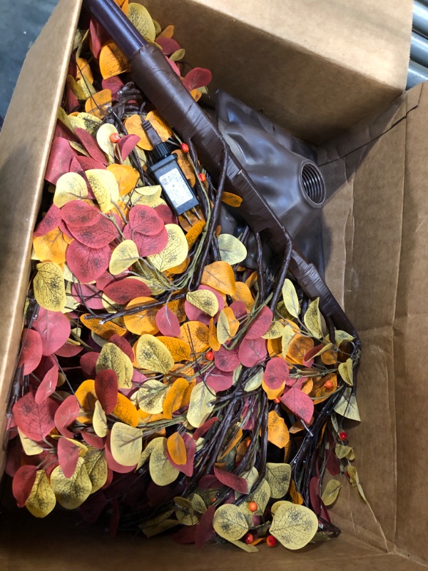 Photo 1 of ***DOES NOT STAND UP RIGHT*** TORONTOKYO 8FT Lighted Fall Eucalyptus Tree Fall Decoration, 160 LED Dimmable Artificial Autumn Tree with Berries Timer 8 Modes Light Up Faux Fall Tree for Harvest Patio Home Indoor Outdoor Decor