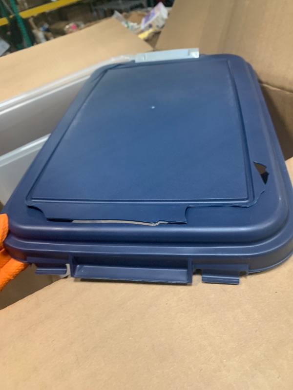 Photo 1 of ** LID BROKEN ** IRIS USA Airtight Dog Food Storage Container, Up to 30 lbs, Attachable Wheels, for Dog Cat Bird and other Pet Food Storage Bin, Keep Fresh, Easy Mobility, BPA Free, Navy