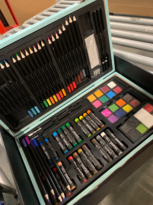 Photo 1 of **MAJOR DAMAGE**
175-Pack Deluxe Wooden Art Set Drawing Painting Kit with 2 Drawing Pads, Acrylic Paints, Colored Pencils, Crayons, Paint Brush, Art Kit in Wooden Case, Gift for Artist, Adults, Teens and Kids