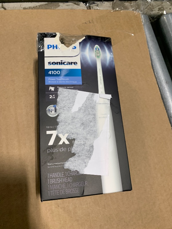 Photo 1 of *** DAMAGE TO THE BOX *** Philips Sonicare 4100 Series Electric Toothbrush - Sonic Toothbrush with Advanced Sonic Technology, Pressure Sensor, Two Intensity Settings, Smartimer & Quadpacer, White, Model HX3681/23