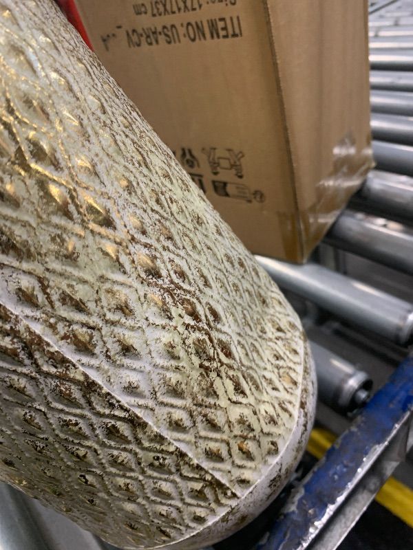 Photo 1 of *****Dented***Flower Vase Rustic Metal Vase, 14" Gold Vintage Pattern Vase for Farmhouse Home Décor Artificial Flowers and Centerpieces