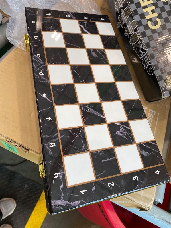 Photo 1 of 15" Large Chess Set for Adults with Weighted Acrylic Chess Pieces 3.5" King & Portable Folding Marbling Wooden Chess Board Travel Chess Sets Family Board Game Gift – Elegant Classic Chess Game