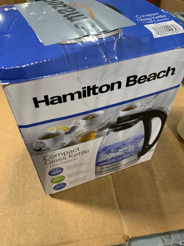 Photo 1 of ***VERY USED***Hamilton Beach Glass Electric Tea Kettle, Water Boiler & Heater, 1 Liter, 1500 Watts for Fast Boiling, BPA Free, Cordless Serving, Auto-Shutoff & Boil-Dry Protection, Soft Blue LED (40930)