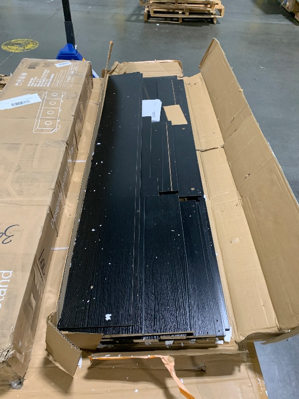 Photo 1 of ***MAJOR DAMAGE, TOP HAS MULTIPLE CRACKS*** IDEALHOUSE 70 inch TV Stand for 80" TVs, Mid Century Modern Entertainment Center with Storage Drawer & Open Shelves, Wood Media Console Cabinet for Living Room/Bedroom, Black