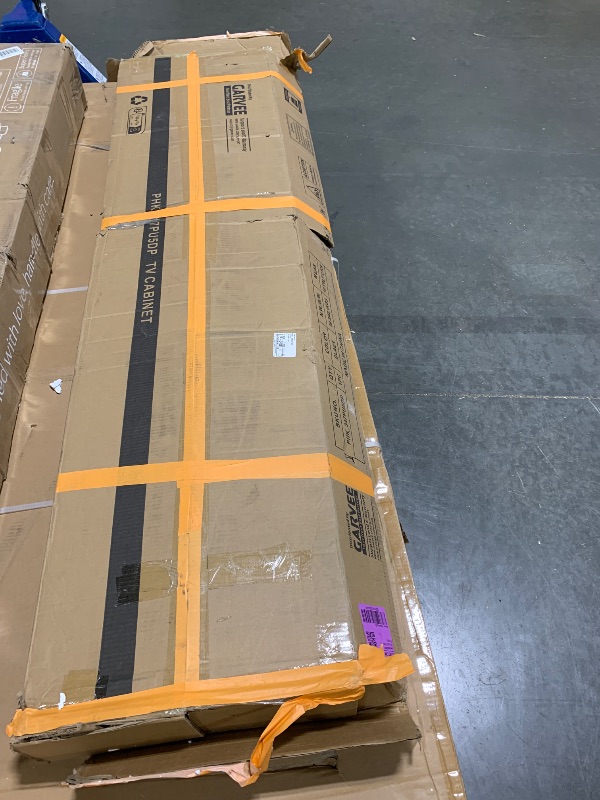 Photo 1 of ***MAJOR DAMAGE, TOP HAS MULTIPLE CRACKS*** IDEALHOUSE 70 inch TV Stand for 80" TVs, Mid Century Modern Entertainment Center with Storage Drawer & Open Shelves, Wood Media Console Cabinet for Living Room/Bedroom, Black