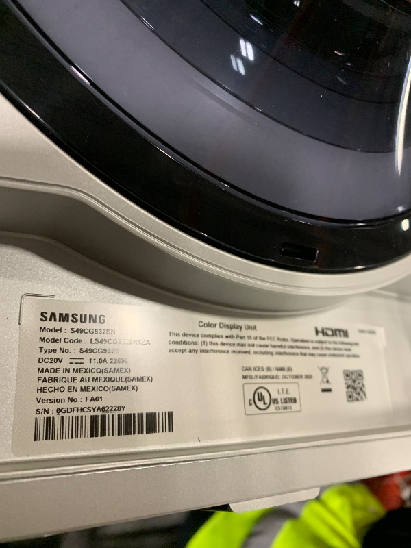 Photo 1 of ****Major damage - screen is blacked out when testing**** Samsung 49" Odyssey G93SC Series Curved Gaming Monitor, QD-OLED, 240Hz, 0.03ms, DQHD, G-Sync Compatible, FreeSync Premium Pro, Adjustable Stand