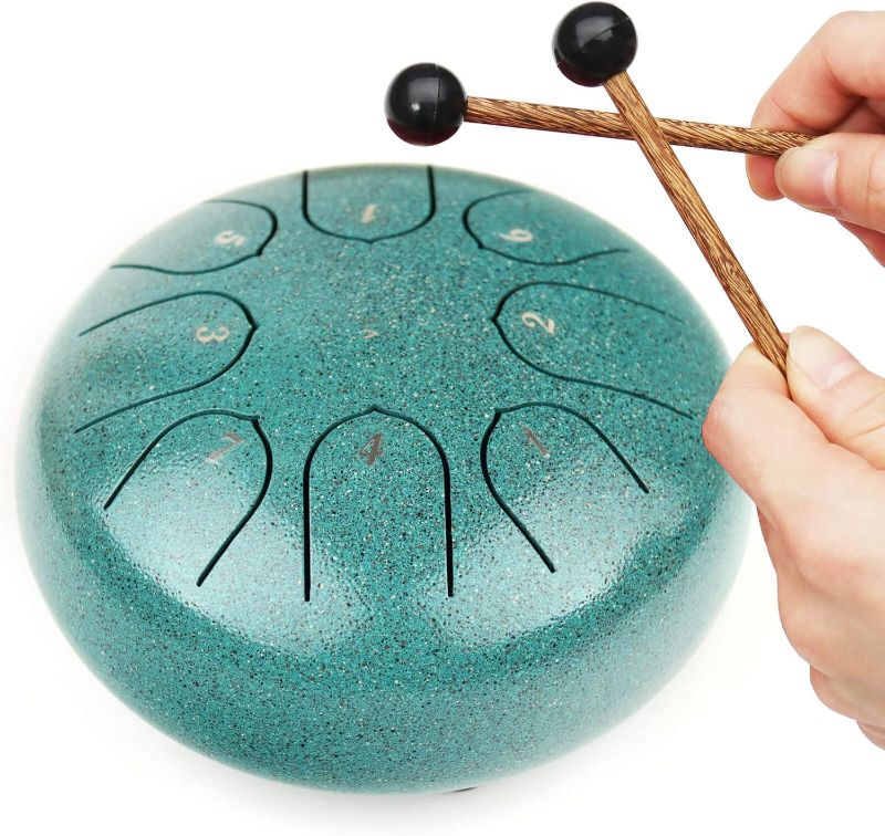 Photo 1 of ***MISSING DRUM STICKS, SELLING FOR PARTS AS IS, FINAL SALE***Steel Tongue Drum 6 Inch 8 Notes Musical Percussion Instrument, Musician Gift for Family and Friends(Malachite)***MISSING DRUM STICKS, SELLING FOR PARTS AS IS, FINAL SALE***