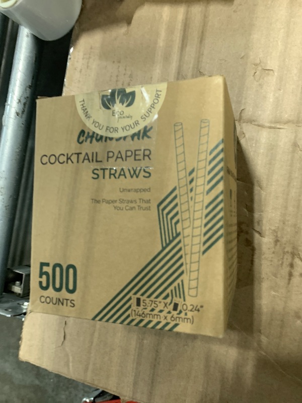 Photo 1 of [500 Counts] Chunspak 5.75 inch Eco-friendly Disposable Short Paper Drinking Straws Bulk for Cocktail, Mixed Drinks - Black White Striped