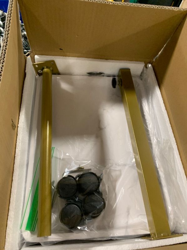 Photo 1 of ***MINOR DAMAGE, MISSING PARTS, SELLING AS IS, FINAL SALE***Katrawu TV Tray Table, Adjustable Dinner Trays for Eating Table,360° Swivel& Sofa Armrest End Side Couch Snack Table for Sofa, Bedroom, Living Room, C Shaped End Table That Slide Under(White+Gold