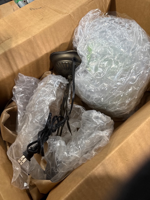 Photo 1 of ***MINOR DAMAGE TO TOP*** LXHCYOU Tiffany Table Lamp, Stained Glass Desk Light, W12H19 Inch, Metal Leaf Base (Brown Green Leaf)