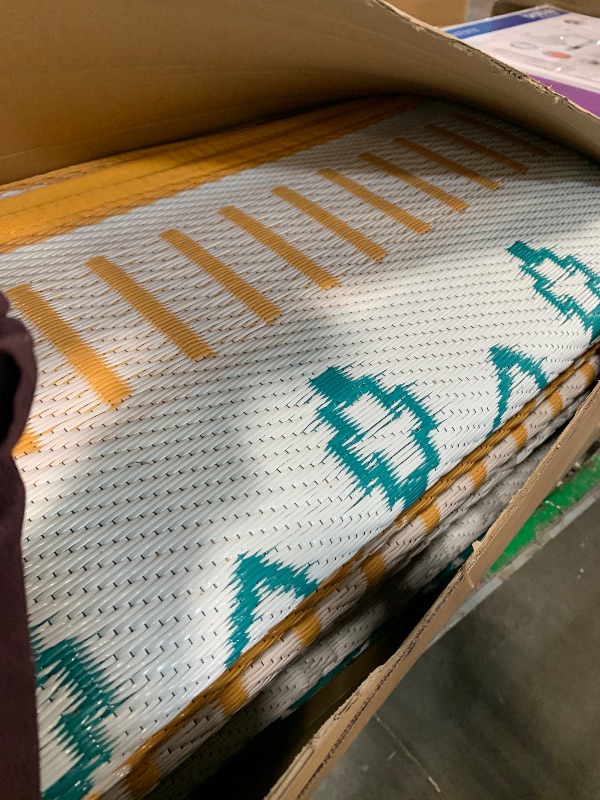 Photo 1 of ***SIMILAR ITEM**** Lahome Waterproof Outdoor Rug 9x12, Reversible Outdoor Plastic Straw Rug for Patio, RV Camping Rugs Picnic Mat Outside, Large Outdoor Carpet for Beach Deck Backyard(Blue/Yellow,