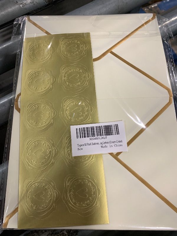 Photo 1 of **MISSING PARTS**
Topeen 50 Pack Stationery Set with Gold Border, #10 Business Envelopes and 8.5x11 Paper Sheets and Stickers for Writing Letters (Cream Color, 8.5x11 Inches)