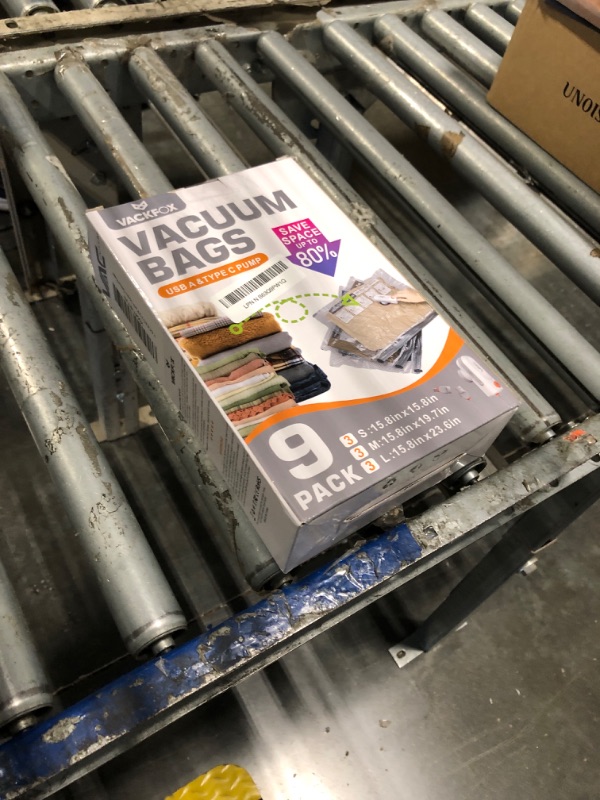 Photo 1 of ** MISSING PARTS** VACKFOX Travel Vacuum Bags with USB and TYPE C Pump Pump,9 Pack Vacuum Storage Bags,vacuum for bags storage, Powerful -58KPa Suction for Luggage,Travel and Home Use for Clothes and Blankets?Grey?