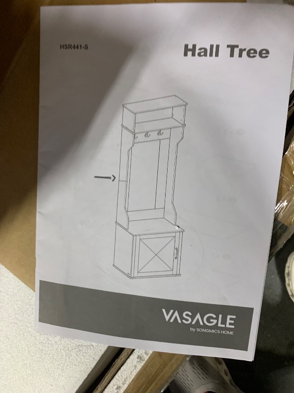 Photo 1 of ***FINALE SALE/NO RETURN, SOLD AS PARTS ONLY***
VASAGLE Hall Tree with Bench and Shoe Storage, Coat Rack with Shoe Bench, Entryway Furniture, 3 Tri-Hooks, Door with Handle, Farmhouse Style, Space Saving, Rustic White and Honey Brown UHSR441W01V1