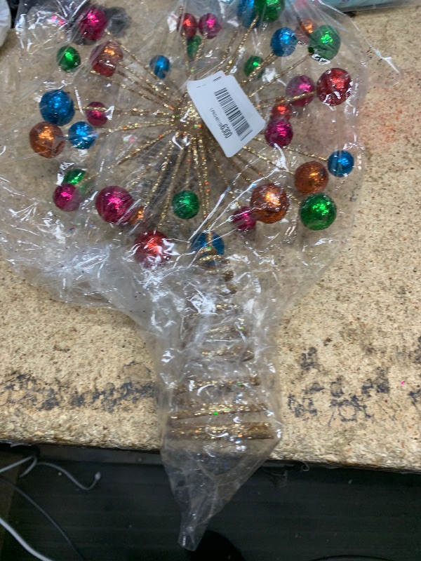 Photo 1 of 11.5 Inch Starburst Christmas Tree Topper, Multi-Colored Mid Century Modern Design, Gold with Multi-Colored Glittery Balls