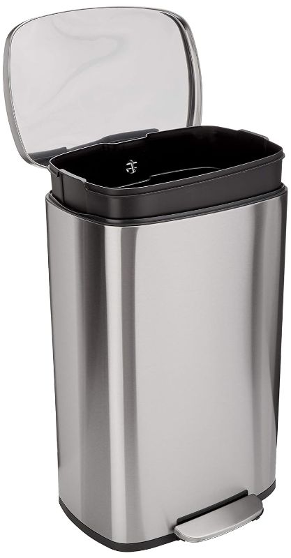 Photo 1 of (MINOR USAGE) Amazon Basics Smudge Resistant Rectangular Trash Can With Soft-Close Foot Pedal, Brushed Stainless Steel, 50L/13.2 Gal, 16.7x14.7x25.9 in, Satin Nickel Finish