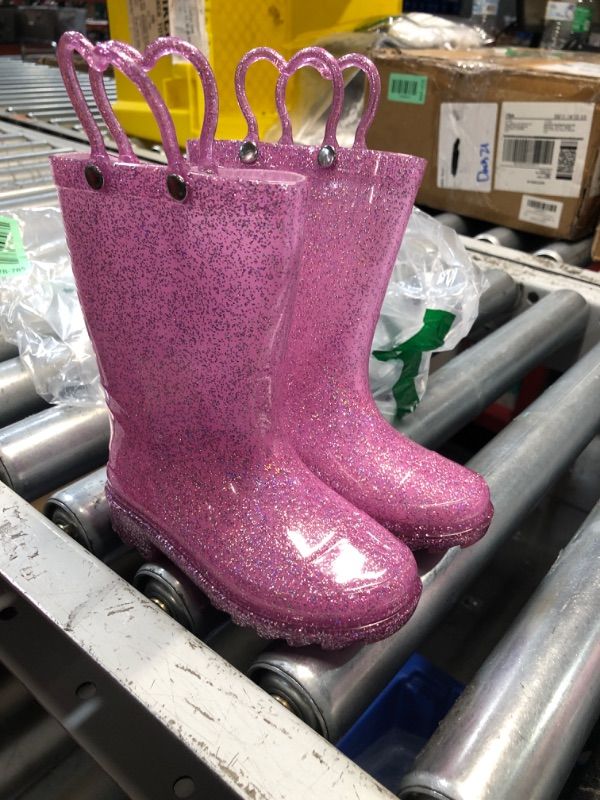 Photo 1 of **DIRTY SOLES** Funspread Toddler Rain Boots - Glitter Light Up Kids Rain Boots with Easy-On Handles, Lightweight Waterproof Rain Shoes Glitter Pink Size 7
