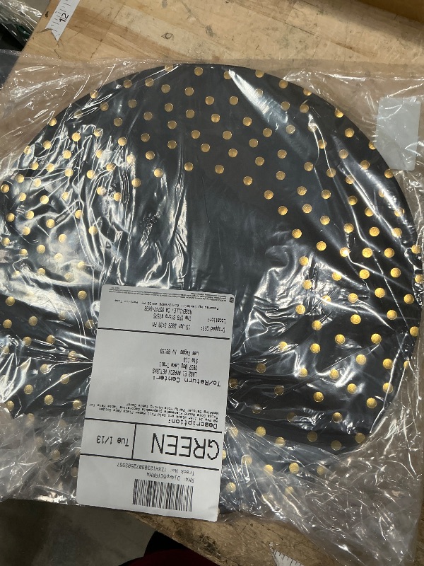 View 2 of 14 Inch Black and Gold Foil Paper Place Mats Golden Polka Dots Round Placemats Disposable Decorative Table Mats for Wedding Banquet Party Home Dining Table Decor