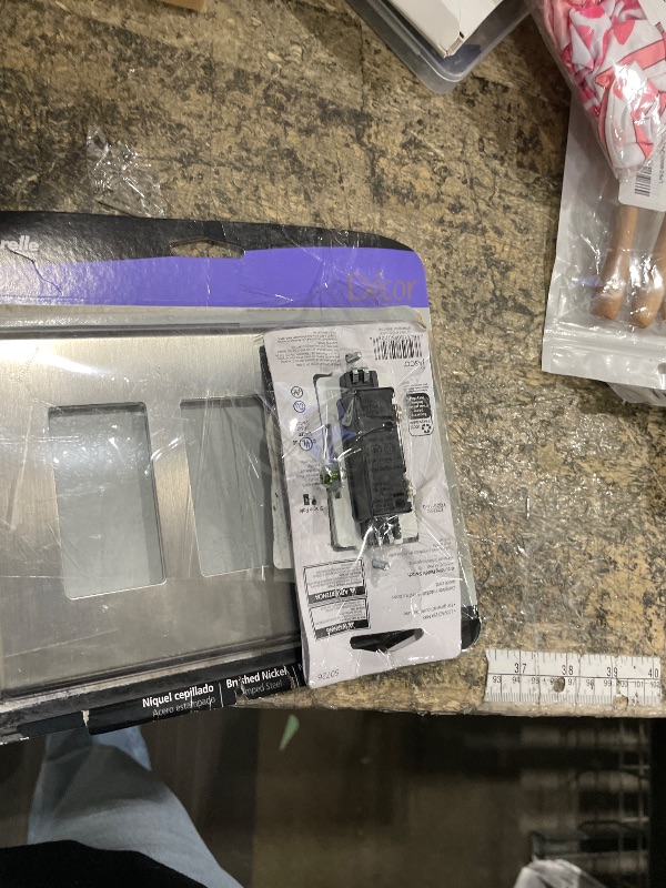 Photo 1 of GE Paddle Rocker Switch - Single Pole Switch, On/Off, Replacement for Light Switches & Ceiling Fans, Grounding, UL Listed, White, 50726/Amerelle 140RRRBN Siena Wallplate, 3 Rocker, Steel, Brushed Nickel, 1-Pack