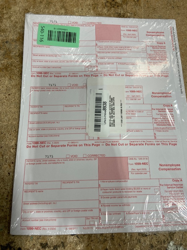 Photo 1 of 1099 NEC Tax Forms 2025 with Envelopes, 4 Part 15 Pack Tax Forms Kit and 15 Self-Seal Envelopes –Great for QuickBooks and Accounting Software, Value Pack for Business - Made in The USA - 15-Pack