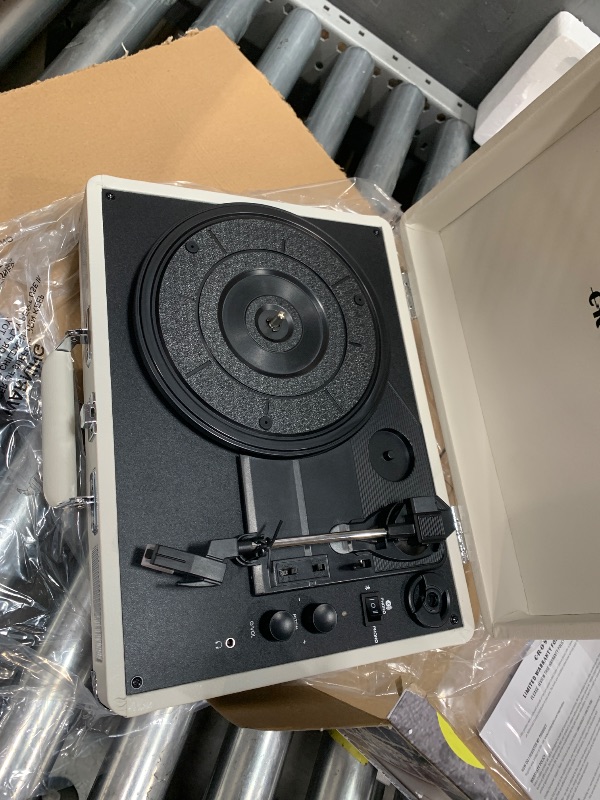 Photo 1 of ***missing power cord**Crosley CR8005F-TE Cruiser Plus Vintage 3-Speed Bluetooth in/Out Suitcase Vinyl Record Player Turntable, Taupe