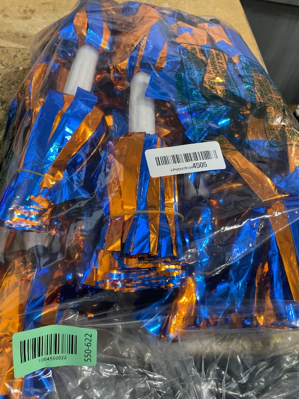 Photo 1 of 12 Pcs Blue Orange Metallic Cheerleading Pom Poms, 12Inch Cheerleader Pompoms with Baton Handle, Cheerleading Flower Ball for School Team Sports Games Dance Cheering Cheer Pom Poms for Kids Adults