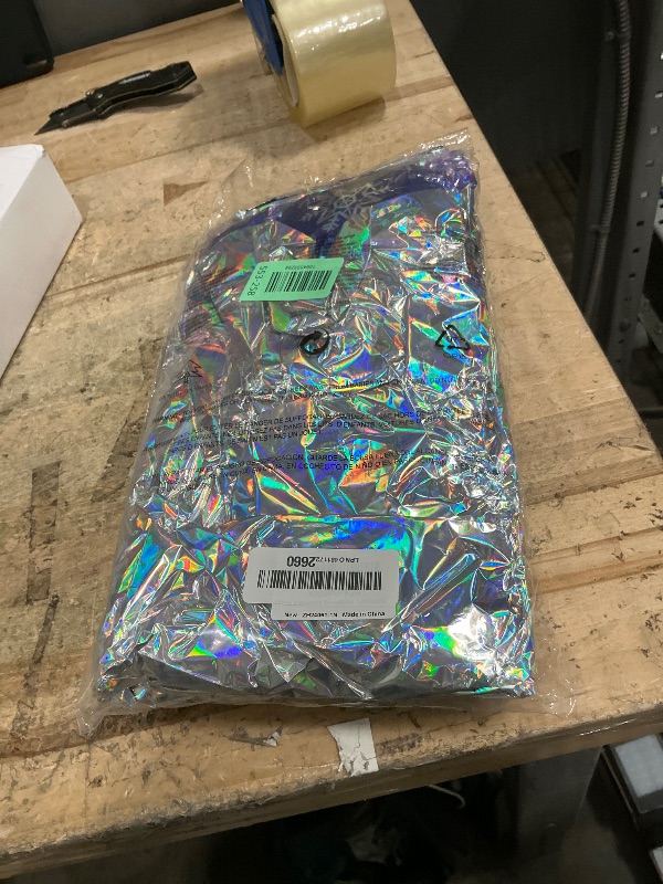 Photo 1 of 1 Pack Iridescent Winter Snowflake Plastic Tablecloth Decorations, Holographic Blue and Purple Snowflake Winter Wonderland Disposable Table Cover for Winter Holiday Birthday Decorations, 54x108 Inch