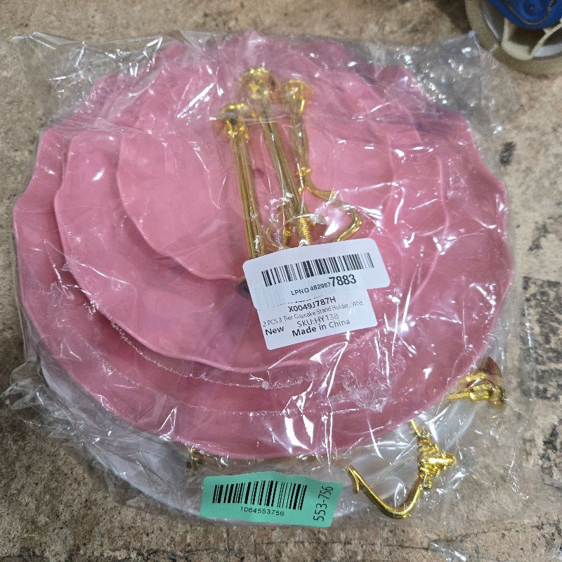 Photo 1 of 2 PCS 3 Tier Cupcake Stand Holder, Plastic Cupcake Holder Towel with Multiple Layers of Trays, Used for Cupcakes, Donuts, Fruits, Etc., White (White+Pink)