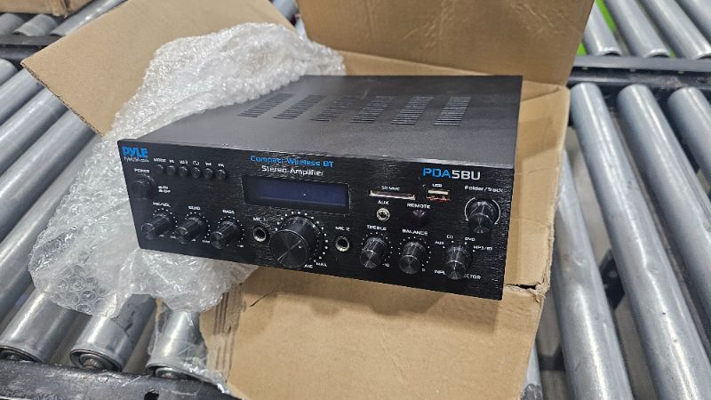 Photo 1 of ***MISSING REMOTE***Pyle 200W Audio Stereo Receiver - Wireless Bluetooth Power Amplifier Home Entertainment System w/ AUX in, USB Port, 2 Karaoke Microphone Input, Remote, Black - PDA5BU.0